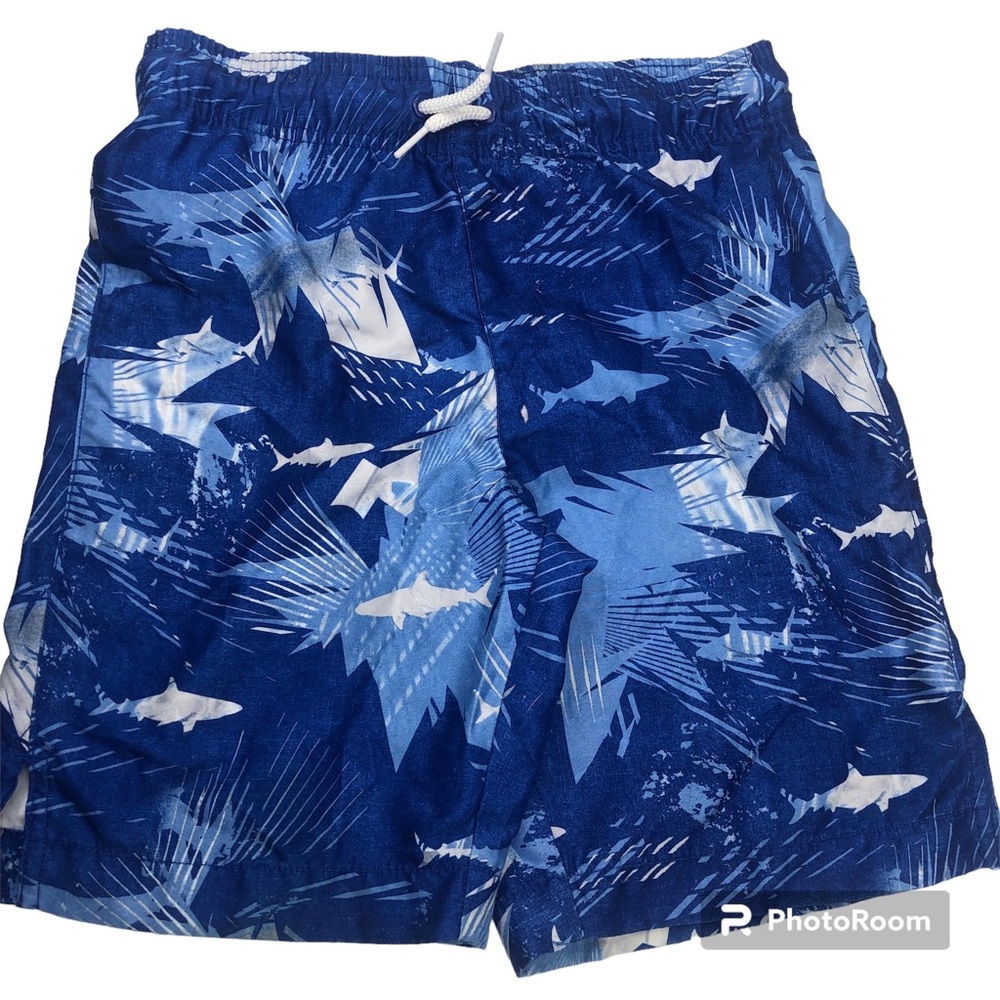 Children's Place Swim Trunks Board Shorts Blue and White Boys Medium 7/8